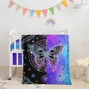 Datura home Crib Bedding Set,3pcs Nursery Crib Bedding with Comforter Crib Sheet & Crib Skirt,Black Blue Butterfly Printed Nursery Bedding for Baby Boys and Girls(Butterfly)