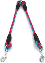 AKEISHE Double Dog Leash – Adjustable Length Long Dog Leads for Dog Training, Red and Blue Braided Nylon, with Chrome Swivel Snap Hooks