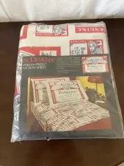 Budweiser Print Bed Fitted Sheet Twin Size Perma Prest Muslin 39x75" Vintage