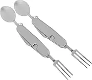 VANZACK Compact Camping Tableware 2-Piece Stainless Steel Cutlery Set Folding Fork Spoon for Hiking Picnics