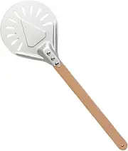 8 Inch Pizza Peel Perforated Round Aluminum Pizza Peel and 15.7 Inch Oval Shape Detachable Wooden Handle Pizza Paddle for Baking Homemade Pizza Bread (Silvery)