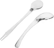 2-Piece Elderly Eating Utensil Set Curved Spoon Fork for Disabled Arthritic and Portable Home/