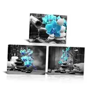 3 Panels Zen Canvas Wall Art Spa Stones and Blue Orchid Flower Picture Prints
