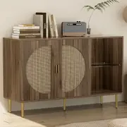 Rattan Buffet Sideboard Storage Display Dark Oak