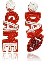 [xuzhiyuan] Colorful Football Beads Earrings Touch Down Letter Earrings Statement Drop Dangle Earrings for Women Gift Accessories Football Jewelry for Moms