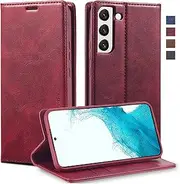 GoshukunTech Wallet Case for Galaxy S22,for Samsung Galaxy S22 5G Leather Flip Case with RFID Blocking Card Holders Stand Feature Cash Pocket Magnetic Cover[Wine red]