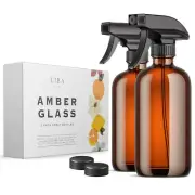 Amber Glass Spray Bottles 2 Pack 16 oz Refillable Empty Spray Bottles NEW
