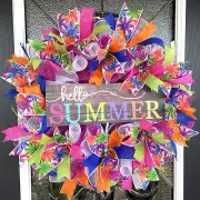Hello Summer Beautiful Bright Pool Beach Front Door Deco Mesh Wreath Porch Patio