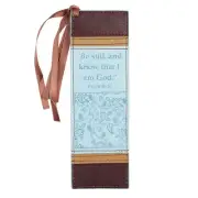 Blue/Brown Faux Leather Scripture Bookmark w/Ribbon: Be Still & Know - Ps. 46:10
