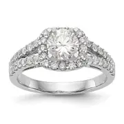 14K White Gold Peg Set Dia CZ Cushion Halo Engagement Ring