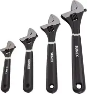 SUNEX Tools 9618A 4PC Adjustable Wrench Set, 6" 8" 10" 12"; Storage Pouch