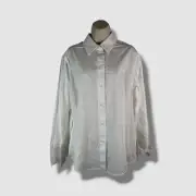 Victoria Beckham Women's White Poplin Pleated Button-Up Blouse Shirt Top Size 8