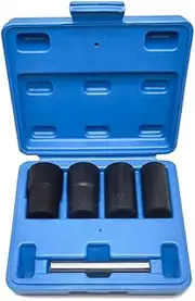 MOTRAIN 5Pcs Twist Lug Nut Socket Set, 1/2" Drive Damaged & Rusted Nut Remover, 17mm/19mm/21mm/22mm, Heavy-Duty Extractor Tool for Locking Wheel Nuts & Stripped Bolts