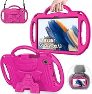 AVAWO Samsung Galaxy Tab A8 10.5 Case 2022 Kids Case (SM-X200/X205/X207), with Strap, Light Weight Shock Proof Handle Stand Case for Samsung Galaxy Tab A8 10.5 Inch 2022, Rose