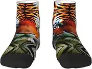 [VPPUR] Tiger Stripes Orange Pattern Print Casual Socks Adult Socks Unisex Crew Socks For Women And Men For Workouts Sports