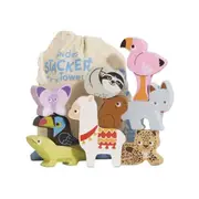10pc Le Toy Van Wooden Andes Stacking Animals & Bag Educational Toy 18m+