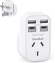 One Beat UK Travel Adapter,AU to UK Plug Adapter with 2 USB C 2 USB A Charging Sation, Power Plug for Ireland England Scotland Kenya London British Irish Hong Kong,Travel Accessories(Type G)