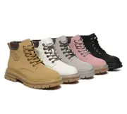 EVERAU® Women Leather Lace Up Chunky Boots Stephanie - Pink / AU Ladies 10 / AU Men 8 / EU 41