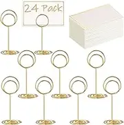 24 Pcs Premium Mini Table Number Holders and 24 Pcs Place Cards with Gold Foil Border, Place Card Holder, Table Sign Stand, Photo Picture holders for Centerpieces, Wedding, Party, Birthday