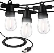 Brightech Ambience Pro USB Powered String Lights - 24 Ft Commercial Grade Waterproof String Lights - Outdoor Shatterproof Patio Lights for Camping, Backyard, Porch - 1.5W LED Soft White Light