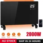 2000W Convection Heater Glass Panel Electric Heaters Wall Mounted Black