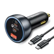 Baseus 160W Car Charger USB Type C QC 5.0 Fast Charging For iPhone 14 Pro Laptop Macbook + Cable