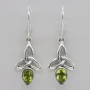Facetted Green PERIDOT Celtic Earrings - 925 STERLING SILVER Leverback #24e
