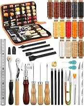 BUTUZE Leather Working Tools, Practical Leather Craft Kit with Waxed Thread Groover Awl Stitching Punch Hole for Leathercraft Beginner or Adults Gifts - Comes with Tool Manual