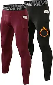 [GAOQSEMG] Men's Thermal Leggings Micro-Fleece Warm Compression Pants Running Sports Tights with Pockets Base Layer Bottoms