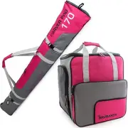 Dark Pink Grey Ski Bag Combo for Ski Poles, Boots and Helmet - Limited Edition -