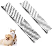 Dog Combs for Grooming, 2 Pack Metal Dog Comb with Rounded Teeth, Stainless Steel Cat Comb for Removing Tangles and Knots for Long and Short Haired Dogs and Cats