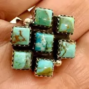 Southwest Natural Turquoise Cluster Ring Sz 8 Adjustable Sterling by Hada 9.4g