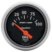 Autometer Sport-Comp Oil Pressure Gauge Electric - 0 - 100 PSI, 2 1/16 Inch, Short Sweep, AU3327