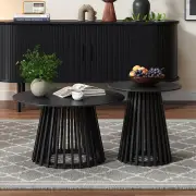 Palmer Slatted Sphere Coffee and Side Table Set in Black