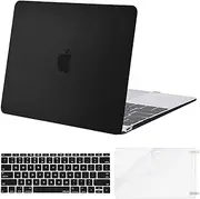 MOSISO Plastic Hard Shell Case & Keyboard Cover Skin & Screen Protector Compatible with MacBook 12 inch with Retina Display (Model A1534, Release 2017 2016 2015), Black