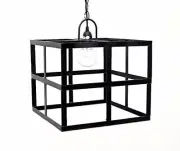 Square Frame Hanging Lamp, with Socket set and 3 Feet of Chain- 12"H x 14"W.