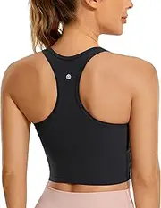 [CRZ YOGA] Butterluxe Womens Y-Back Racerback Longline Sports Bra - Padded Scoop Neck Workout Crop Tank Top with Built in Bra