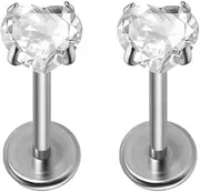 [Niaspi] 2Pcs 16G 20G CZ Heart Lip Rings Hypoallergenic G23 Titanium Internally Threaded Labret Lip Studs Cartilage Conch Helix Daith Stud Earrings Sparkling Body Piercing Jewelry for Women 8mm