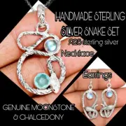 GENUINE Moonstone & chalcedony SET 925 Sterling Silver snake handmade