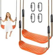 BeneLabel 2Pack Non-Slip Swing Seat with Adjustable Rope and Carabiners - Heavy Duty Playground Swing Set Accessories for Kids and Adults 220LB Capacity Orange