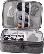 OKUMEYR Layers Electronics Accessories Organizer Bag Grey for Cable Storage U Disc Power Bank and More Portable Travel Gadget Case with Capacity