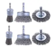 Rocaris 6 Pack Carbon Steel Wire Wheel and Pen Brush Set with 1/4-Inch Hex Shank