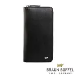 【BRAUN BUFFEL 德國小金牛】台灣總代理 HOMME-M紳士 21卡拉鍊長夾-黯黑(BF306-305-BK)