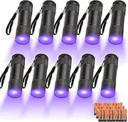 yikosam 10 Pcs UV Black Light Flashlights Bulk, 9 Led 395-400nm Mini Blacklight Handheld Portable Torch Pet Urine Detector for Bed Bug, Hair, Dog Cat Urine and Stains Batteries Included