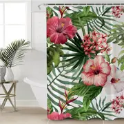 Hibiscus and Tropical Leaves Shower Curtain