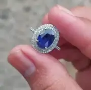 3.20 Ct Natural Oval Blue Sapphire Diamond Proposal Ring14K solid white gold