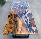 Clear Epoxy Din Table Top, Handmade Arts, Acacia Wooden Home Decor Table