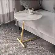 C Table End Table, Snack Side Table Marble Texture Coffee Table Bedside Table Nightstand Modern Simplicity End Table for Small Spaces(White,Gold)