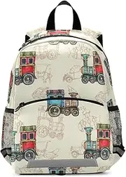 [AIXIWAWA] Small Kids Leash Harness Backpack for Boys Girls, Steam Train Mini Backpacks with Reflective Strips Chest Buckle for Toddlers from 3 to 6 Years Old 10.9 X 5.9 X 12.9 inches, Multicolored, 10.9 X 5.9 X 12.9 inches, Daypack Backpacks
