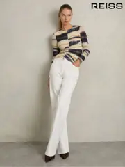 Reiss Cream/Black Gia Printed Jersey Ruched Top With Wool (AW6758) | $260